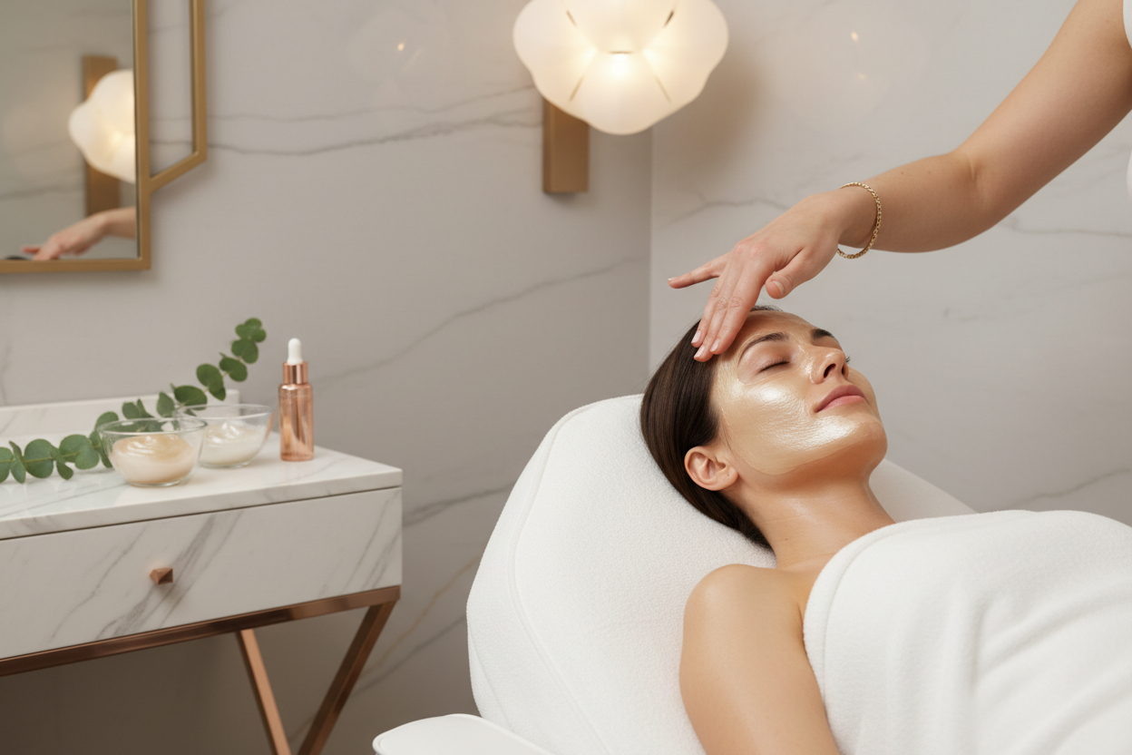 luo uusi rentouttava kasvohoito kuva markkinointiin. Kuvan oltava tyylikäs